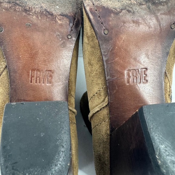 Frye Suede Leather Western Ankle Boots Women's‎ Size 9.5M Brown Zipper - Picture 9 of 10